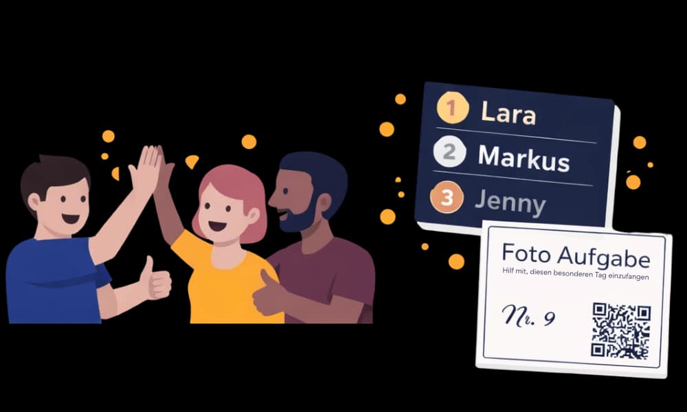 Gemischte Gäste, Aufgabenkarte und Rangliste als kleine Illustration