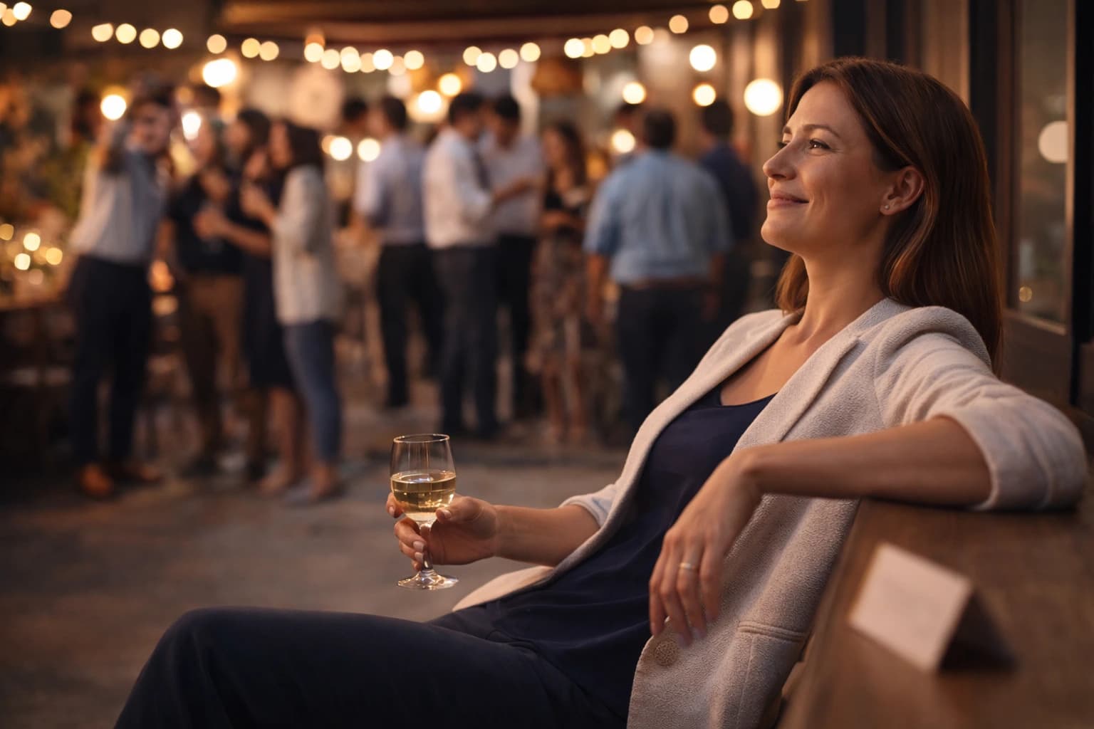 Entspannte Event-Organizer-Person am Rand der Feier