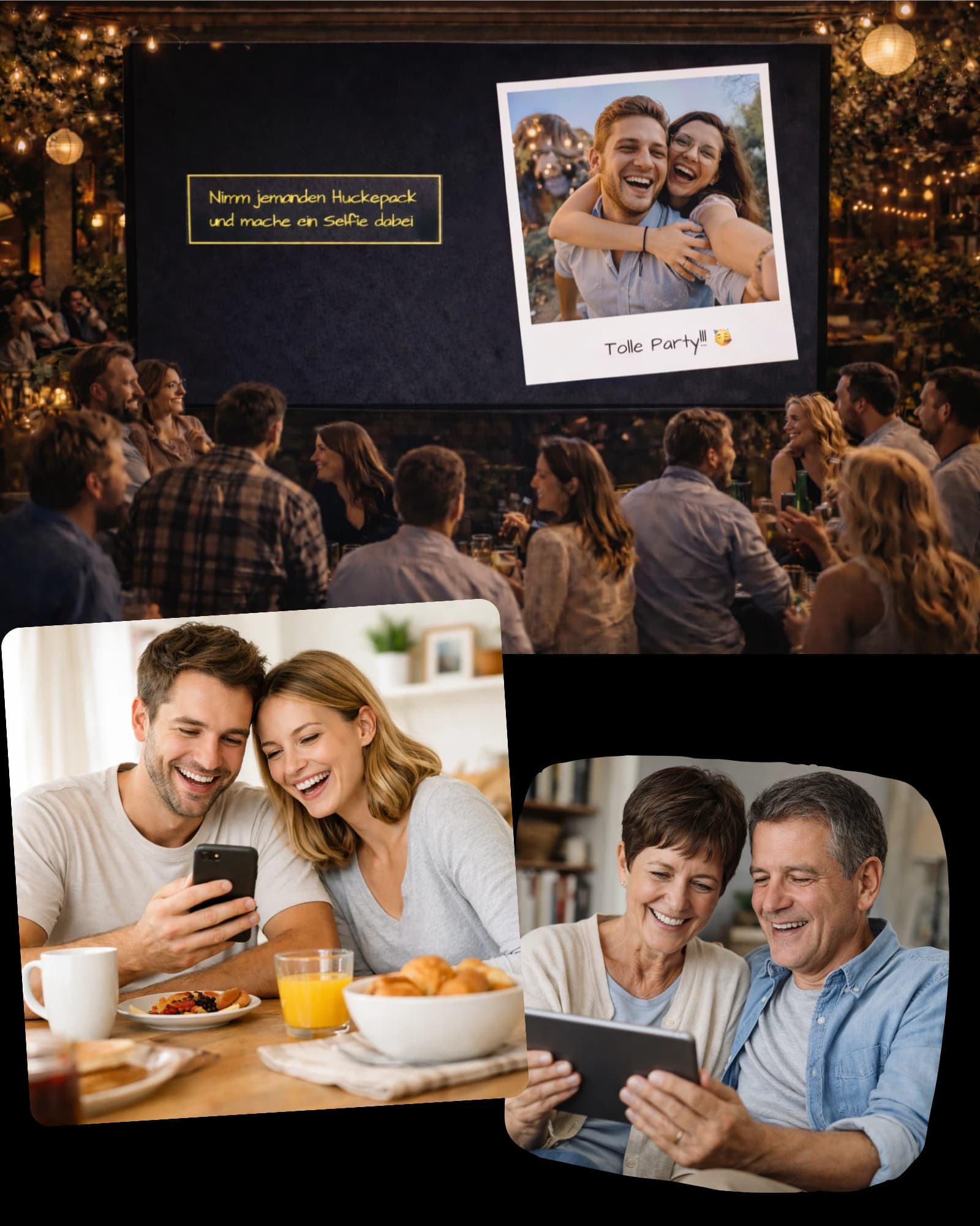 Slideshow auf einem Screen während einer Feier